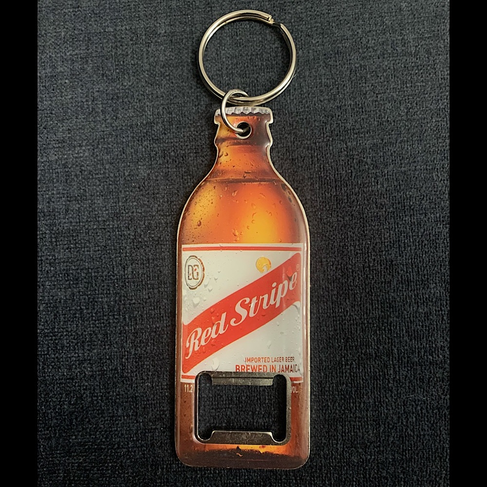 Red Stripe Bottle Opener Keychain